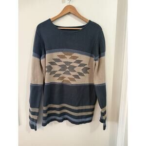 Outback Trading Company Adalyn Sweater L/XL Camel Blue Geometric Southwest Knit